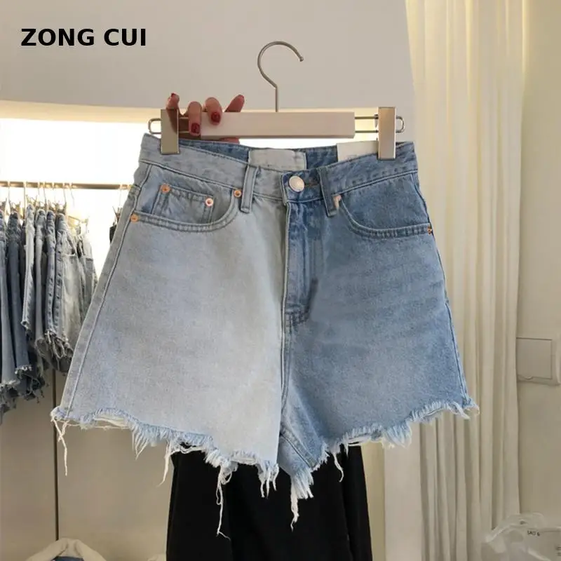 

Korean East Gate women's wear summer color collage tassel Jeans Shorts summer fashion high waist light blue casual loose short