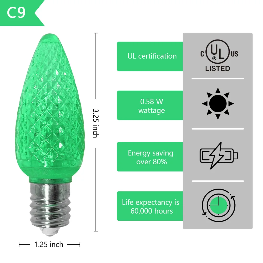 UL Listed 25 шт C9 светодиодный лампы для замены 3 SMD СВЕТОДИОДНЫЙ s в каждой