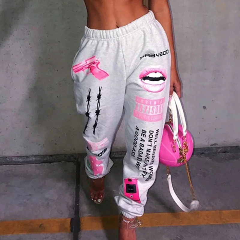 Girl Letter Print High street Sweatpants Women Fashion High Waist Trouser Joggers Pants Drawstring Trousers Harem Pants Women