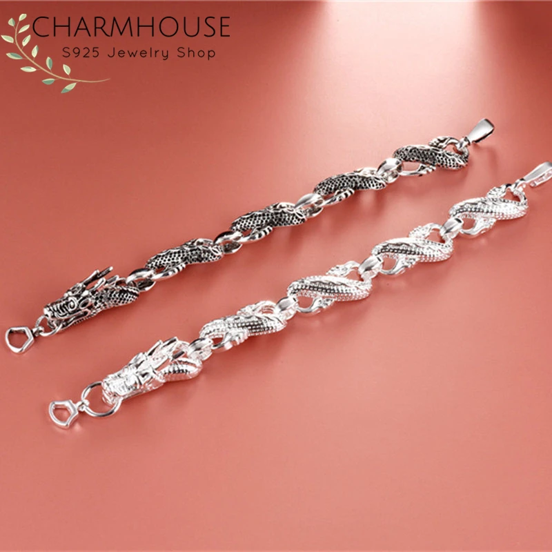 Браслеты Charmhouse из чистого серебра для мужчин браслет цепочка с драконом манжета