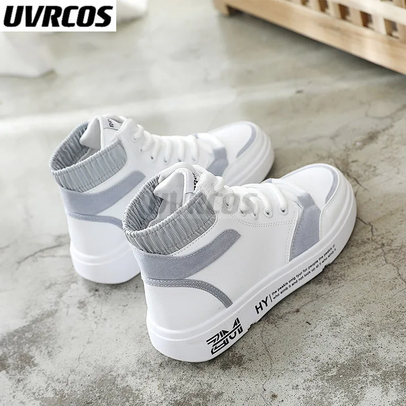 

Женские кожаные кроссовки с высоким верхом, Белые Повседневные кроссовки на плоской подошве для осени, 2022