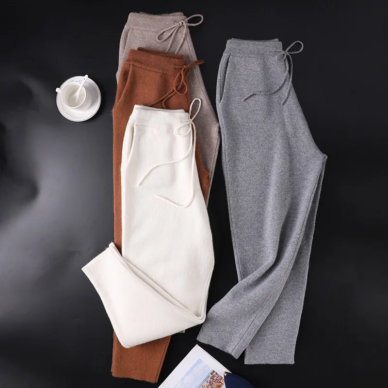 10% кашемир вязаные толстые узкие брюки карандаш 550 г плотные шерстяные длинные