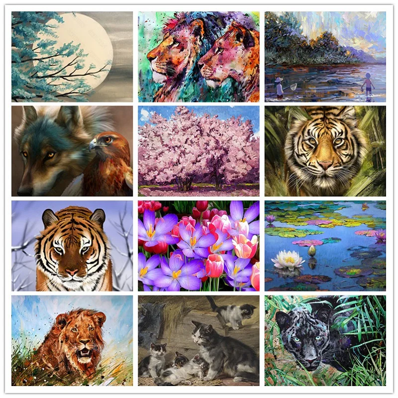 

Animal Landscape Embroidery Diamond Painting Water Lily Cross Stitch Home Living Room Mosaic Picture Decorative Painting
