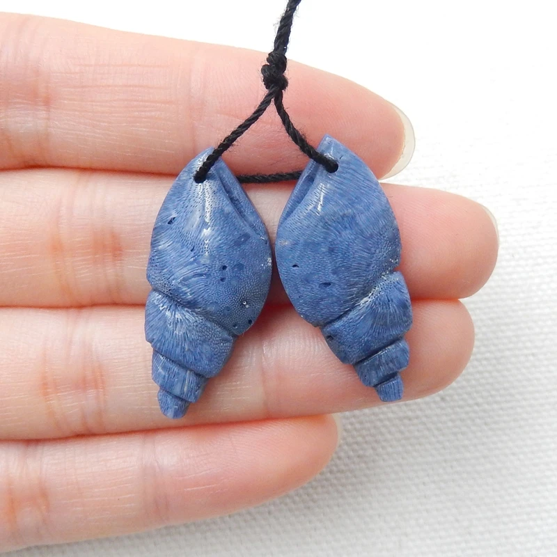 Распродажа, 1 пара синих кораллов, ручная резная ракушка, серьги из бисера, модные украшения для женщин, серьги аксессуары, 29x13x4 мм, 4,1 г