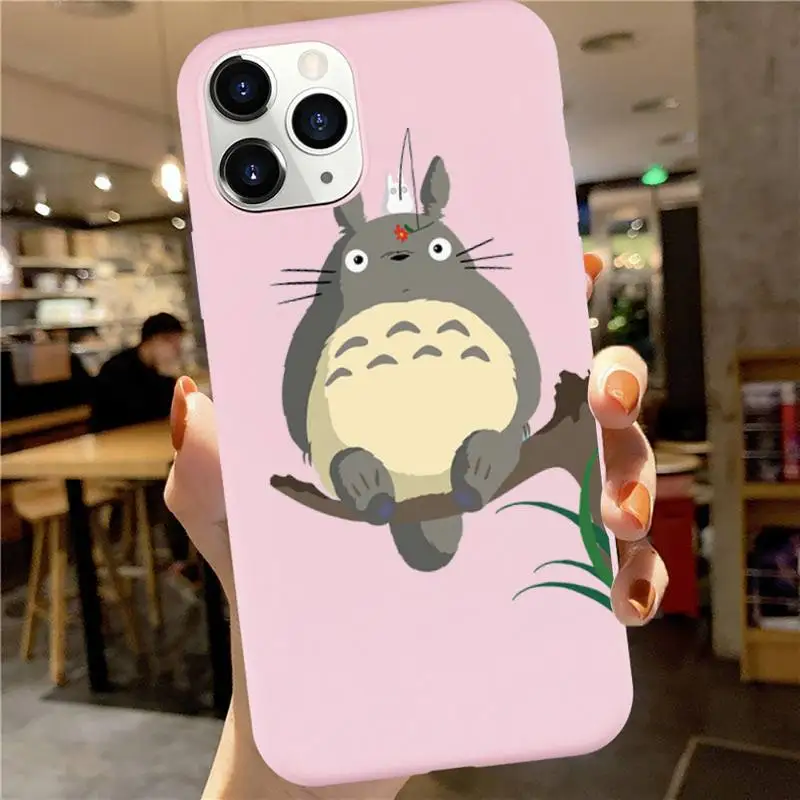 

Cute Cartoon Happy Totoro Phone Case Candy Color for iPhone 6 7 8 11 12 s mini pro X XS XR MAX Plus