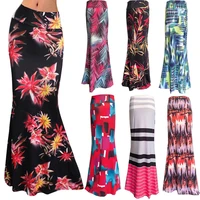 s 3xl elastic high waist printed fishtail max skirt women 2022 summer printed long skirt women autumn printed skirts