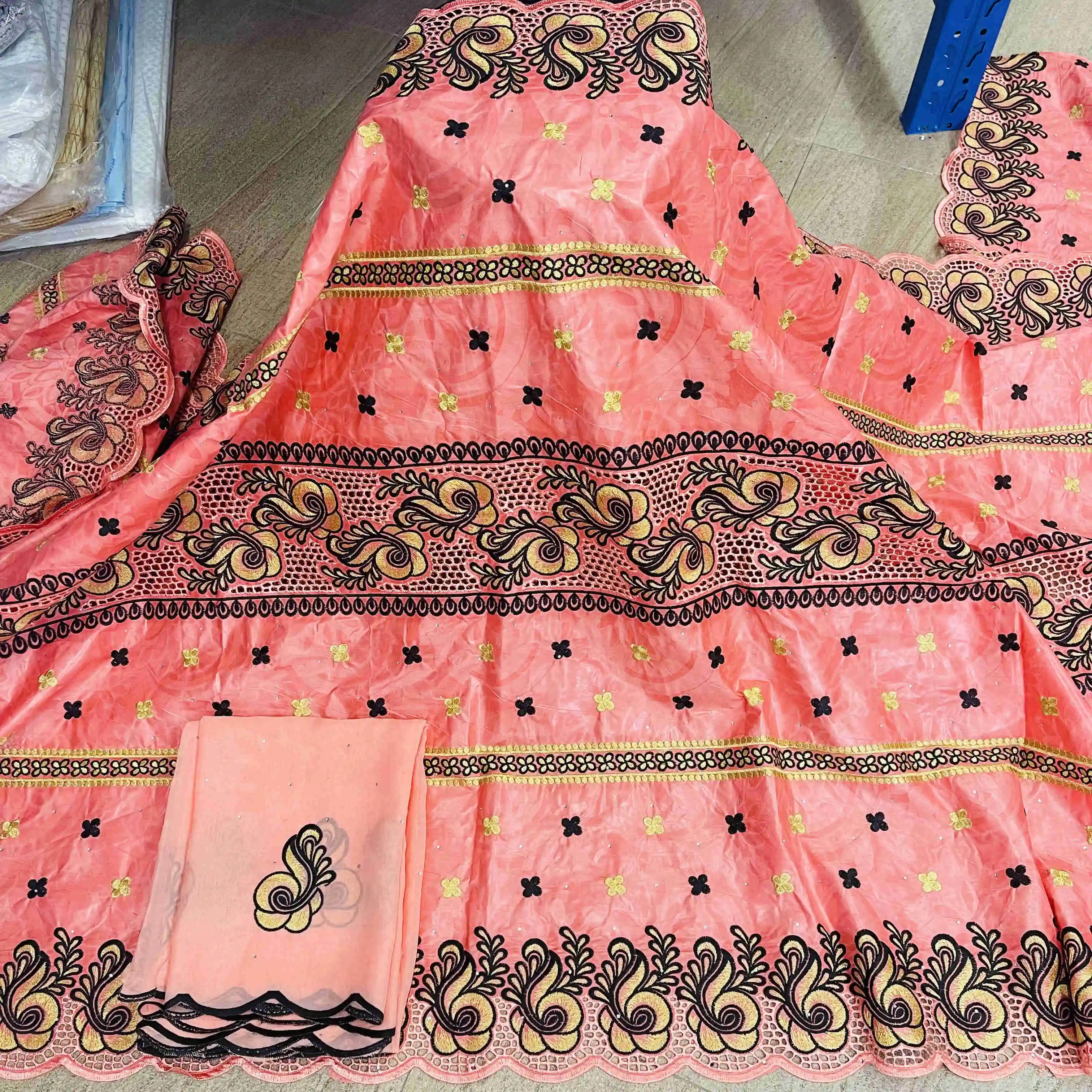 Африканская богатая ткань bazin Высококачественная индийская кофейная парчовая с