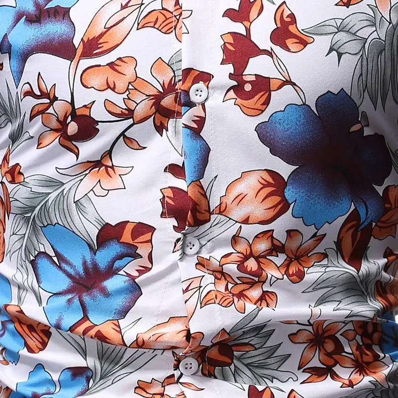 Модная Цветочная гавайская рубашка с длинными рукавами для мужчин Повседневное