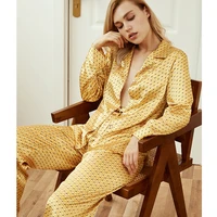 new style ice silk pajamas womens spring and summer silk long sleeved thin fashionable and comfortable home service suit