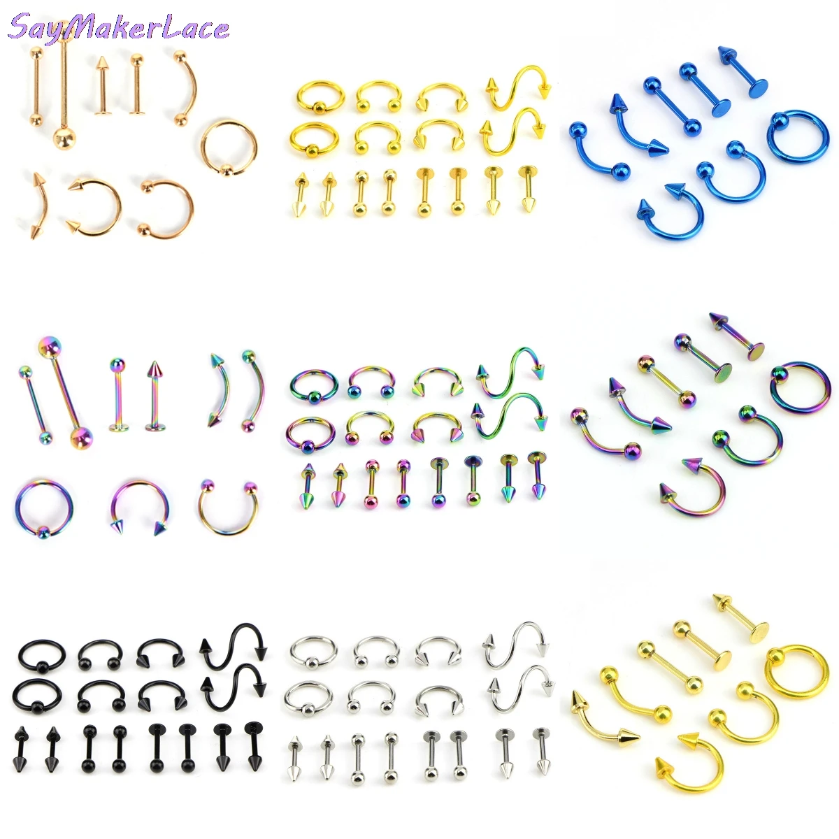 8/9/16 шт./компл. Mix Бар Хрустальный Шар Кольцо пики хирургические Нержавеющая сталь