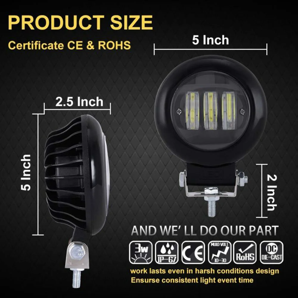 Светодиодная рабочая лампа из алюминиевого сплава 1 шт. круглая крыша 30 Вт 6000K для