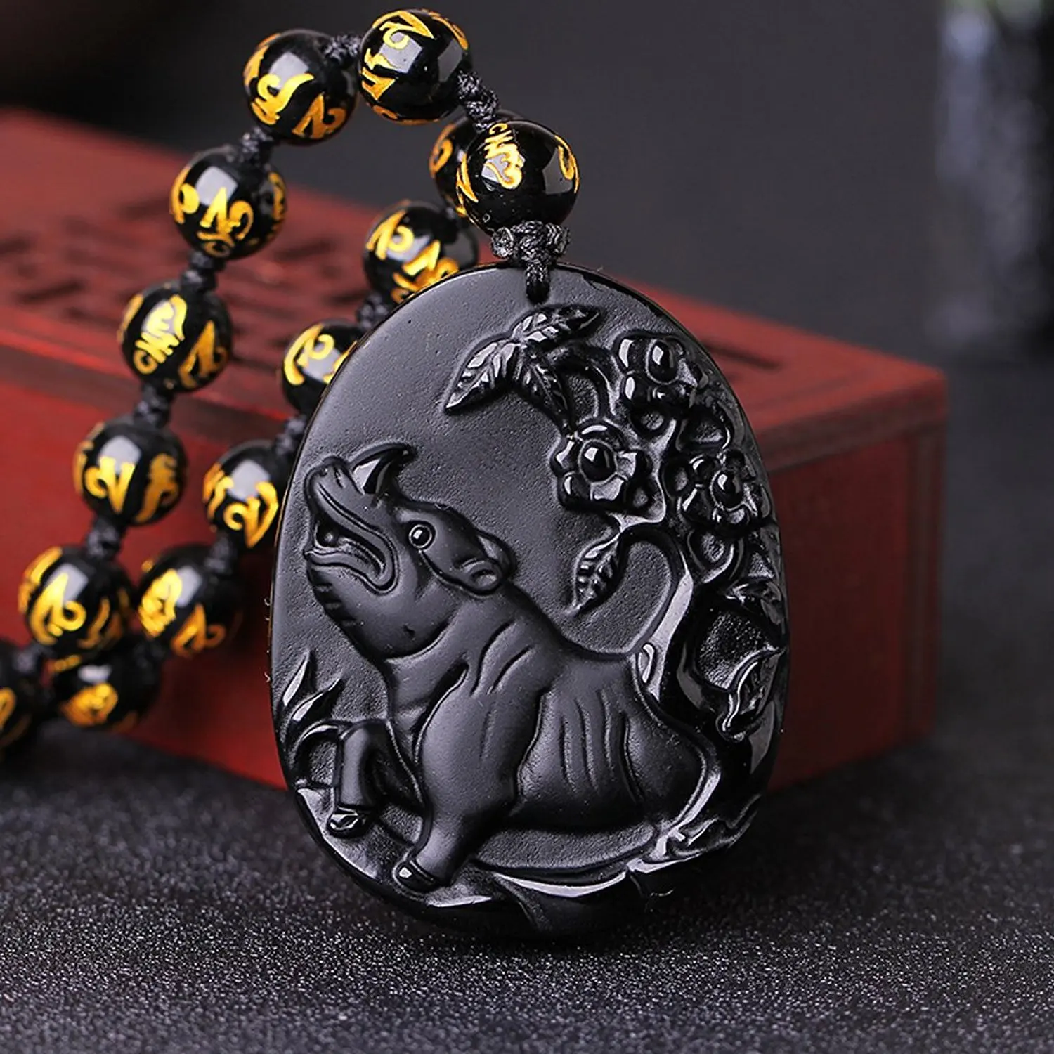 LETSFUN хорошее ювелирное изделие натуральный обсидиан DWild носорог бык животное