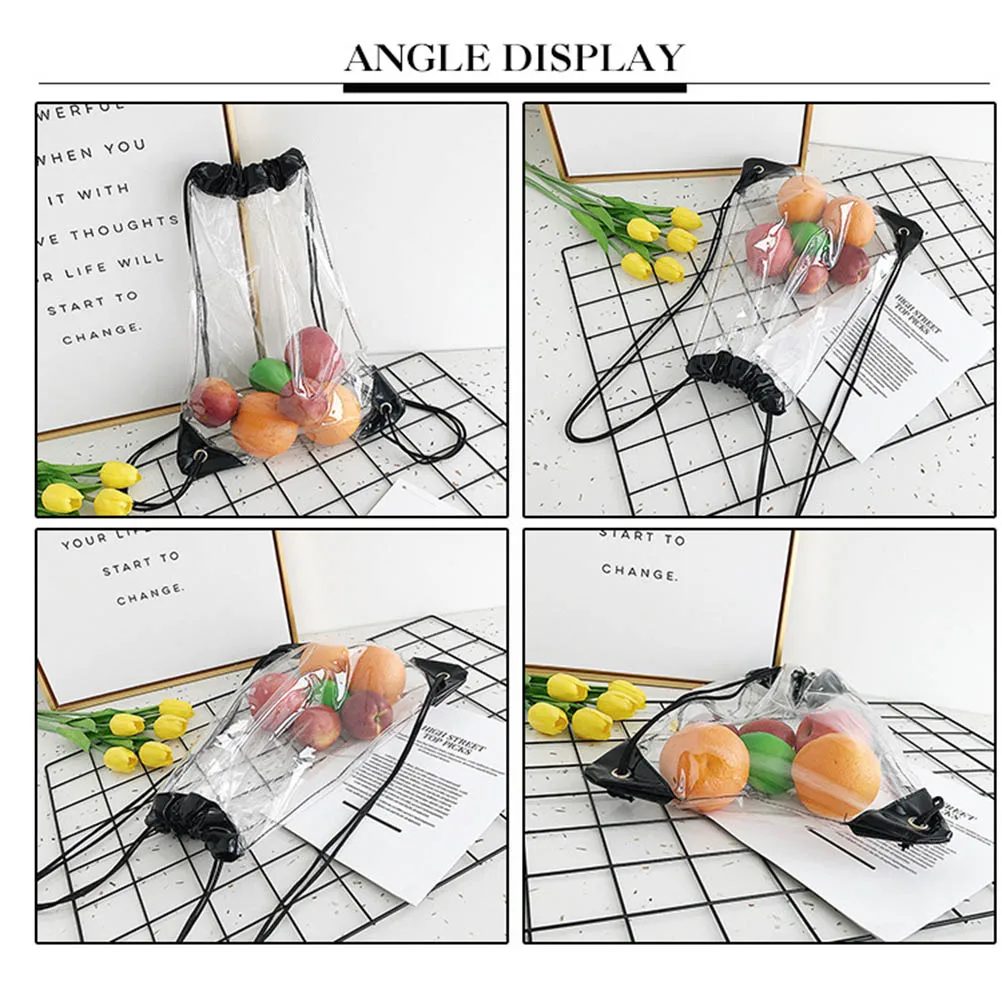 

2PCS PVC Transparent Drawstring Backpack Waterproof Clear Drawstring Backpack Durable Storage Bag Tote Bag Rucksack Mochila