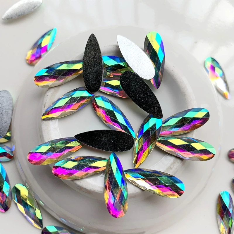 DIY 8*22 мм кристаллы в форме капли AB Стразы с плоским основанием камни из смолы для