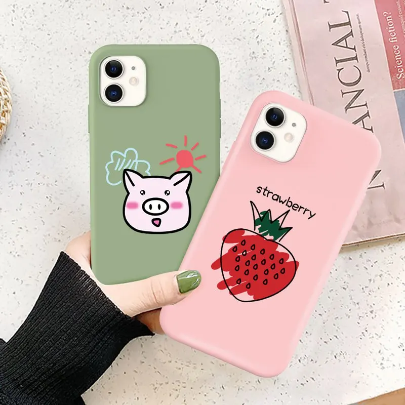 

Cartoon Animal Letter Phone Case For iPhone 12 11 Pro Max X XR XS 5 6 7 8 Plus SE 2020 Fruits Colors Shockproof Soft TPU Cover