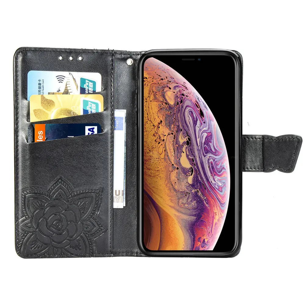 Бабочка Цветок тисненая книга кожаный чехол для телефона для iPhone 11 Pro X XS MAX XR 6 6S 7 8 Plus флип-бумажник чехол с ремешком