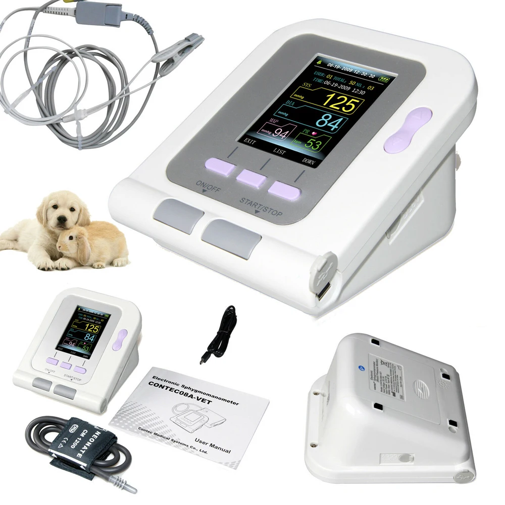 08A-VET Veterinary Blood Pressure Monitor Animal Electronic Sphygmomanomete Digital NIBP Heart Beat Tester + BP Cuff SPO2 Probe | Красота и