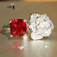 wholesale yayi fine jewelry fashion princess cut red cubic zirconia silver color engagement wedding party lovers rings