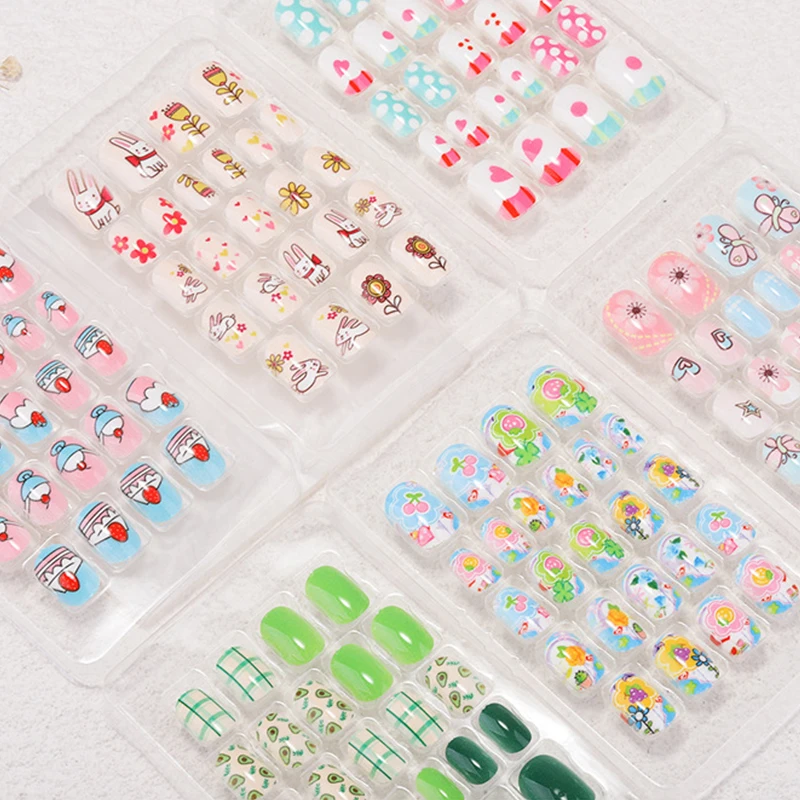 

Искусственные накладные ногти для детей, 24 шт., самоклеящиеся акриловые накладные ногти с полным покрытием, Декор, детский маникюр, пресс дл...