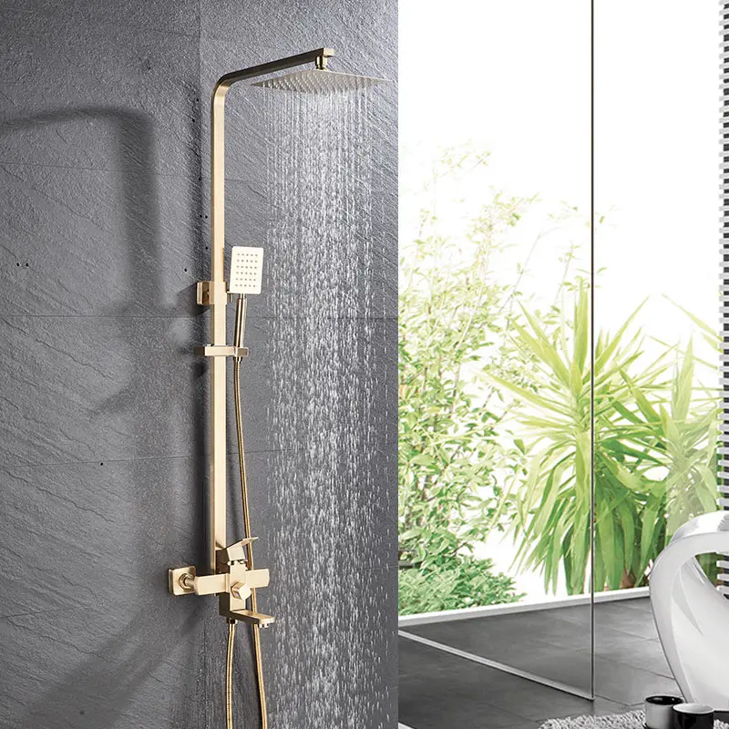 Brushed Gold FMHJFISD Роскошный Матовый Золотой смеситель для душа и ванной кран с " латунной душевой головкой настенный ванной душевой кран - Цвет: Brushed Gold