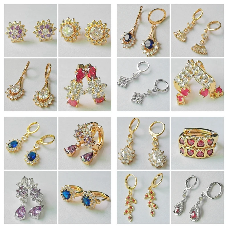 

12 Pair/Lots Gold Color Sweet Lovely Earrings for Women Small Earings Party Rock Best Friends Gift CZ Shiny Crystal Jewelry