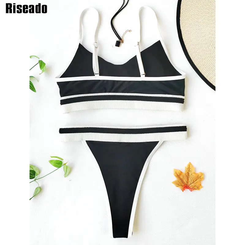 

Riseado Black Bikini Push Up Swimsuit 2021 High Cut Swimwear Women Strap Bathing Suit Patchwork Beachwear Summer Sexy Bikinis