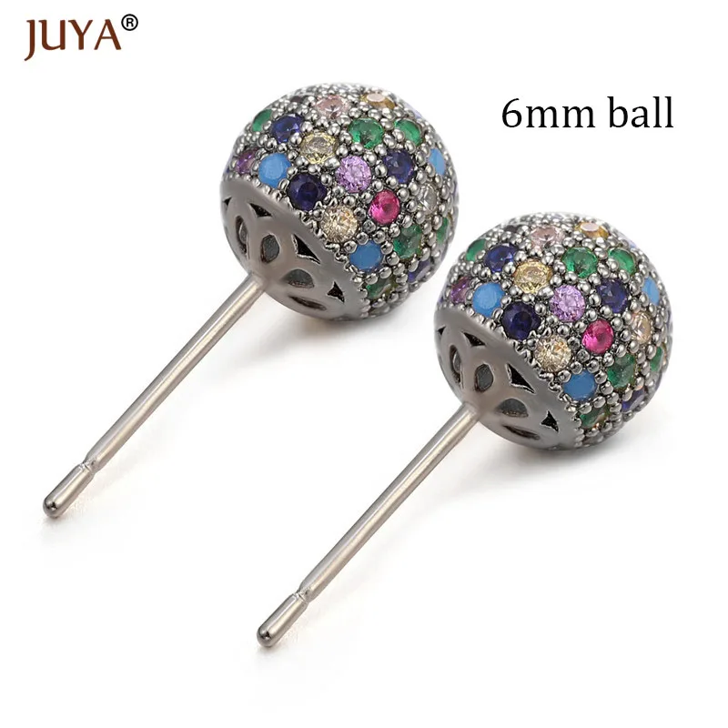 6mm ball black Корейская мода милые круглые серьги-шарики в стиле диско Роскошные циркониевые стразы серьги-гвоздики для женщин девочек рождественские подарки - Окраска металла: 6mm ball black