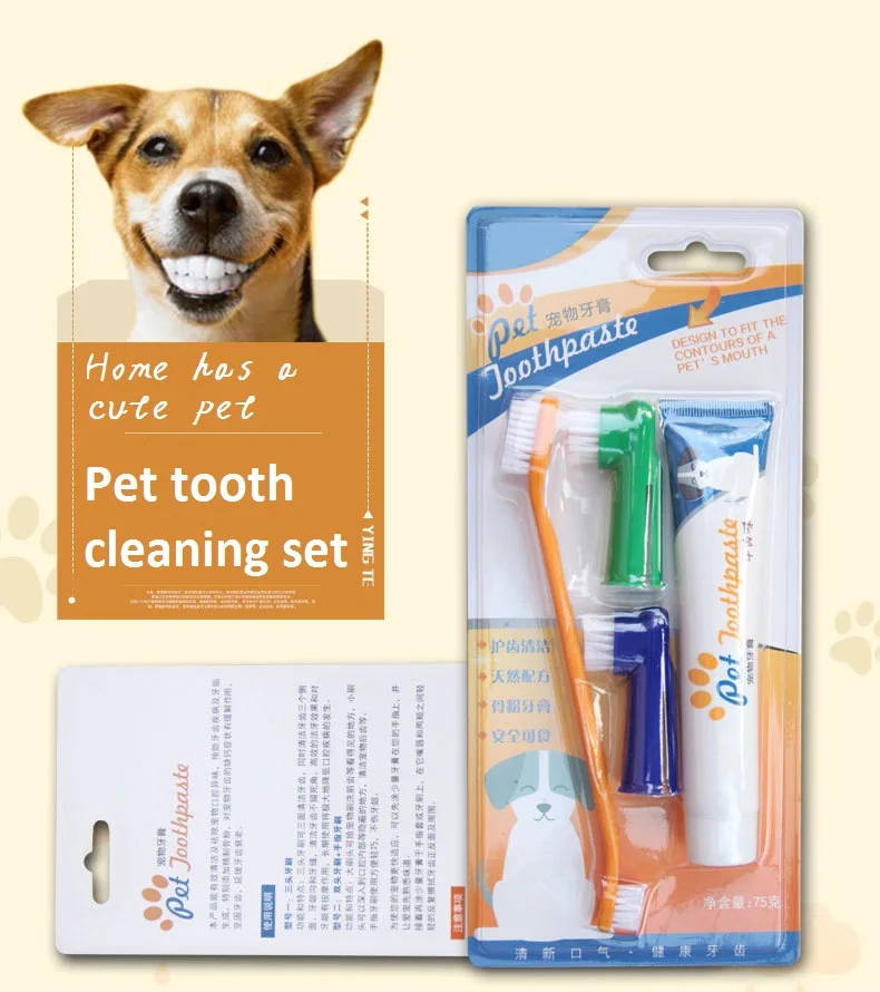 

For Pet Toothbrush Set Hot Puppy Vanilla/Beef Taste Toothbrush Toothpaste Dog Cat Finger Tooth Back Up Brush Care Set