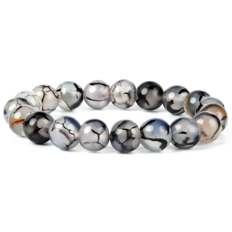 

Natural 6/8/10mm black-and-white Dragon pattern agate bracelet for men and women fashion energy Charm Bracelet Jewelry Gifts