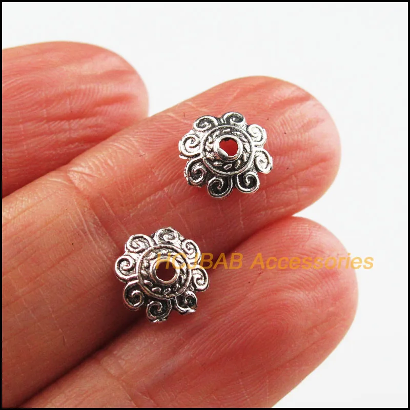 Модные 150 шт Тибетский серебристый цвет с мелким цветочным рисунком Spacer Бусины в