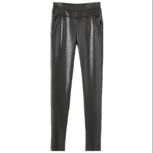 2020 зимние теплые женские брюки и капри из искусственной кожи с высокой талией