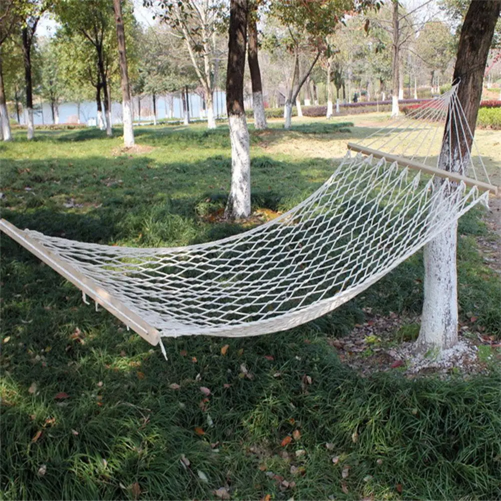 

Outdoor Travel Wooden Stick Cotton Rope Hammock Swing Hanging Sleep Bed Netting