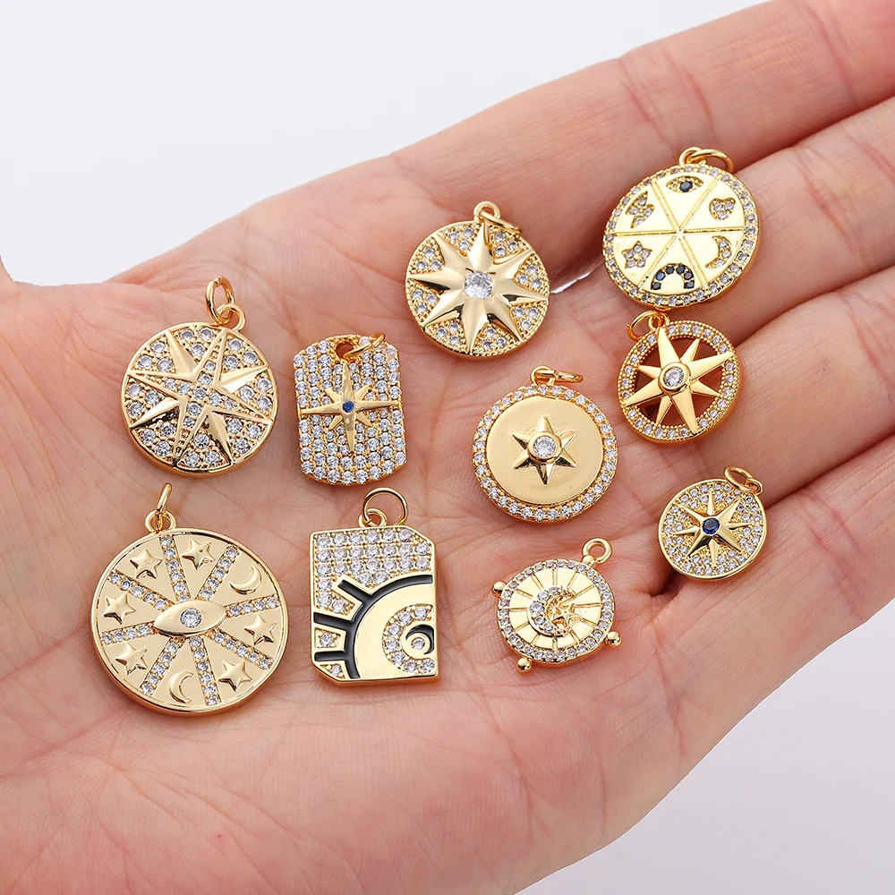 

Sun Moon Star Charms for Jewelry Making Gold Polaris Charm Pendant Diy Design Charms for Earrings Necklace Bracelet CZ charms