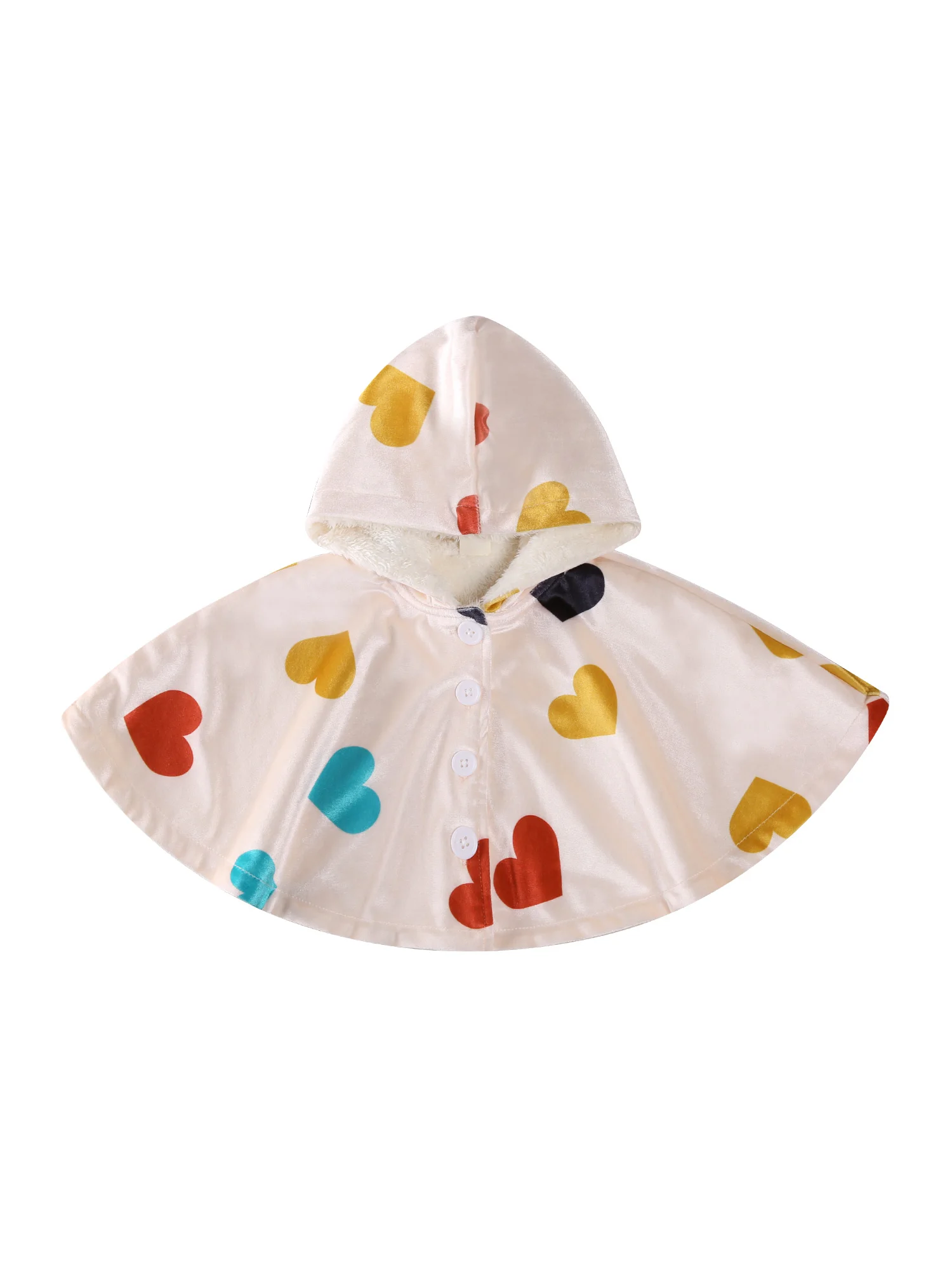 

0-24M Baby Boys, Girls Cloak, Warm Heart Print Button Hooded Cloak Outwear for Birthday Party Photography