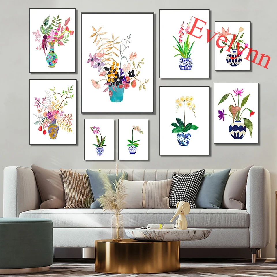 Антикварные китайские вазы сине-белые фарфоровые плакаты. Яркие цветные