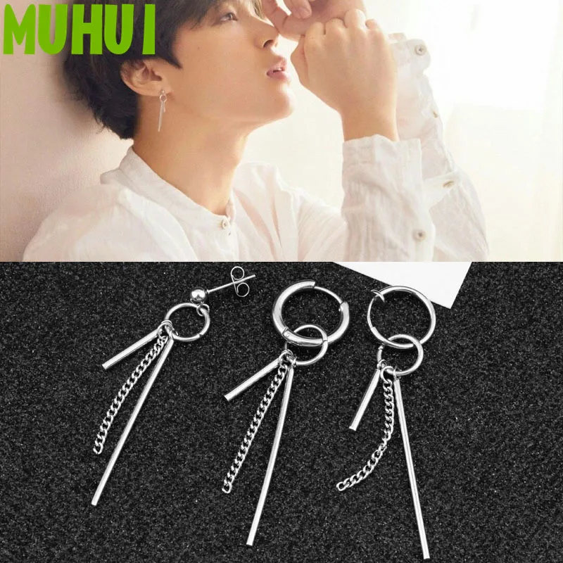 

1pc Kpop Star JIMIN V Style Earrings For Women Stainless Steel Cylinder Tassel Earring Men Jewelry Never Fade 18644