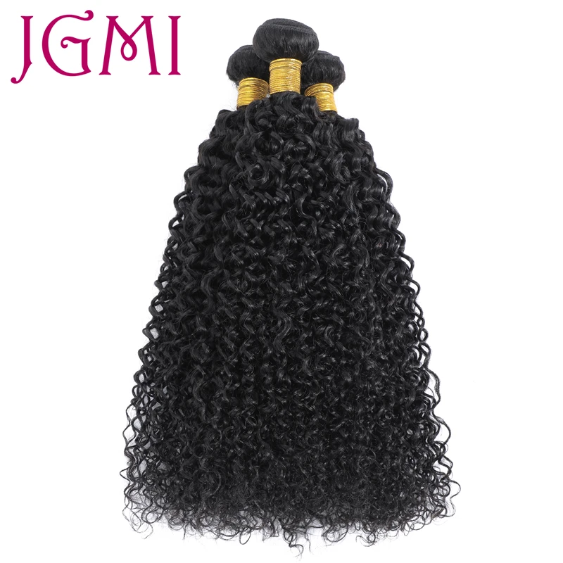

JGMI 8-30 Inch Remy Jerry Curly Brazilian Human Hair Bundles Weave Extensions for Women Double Weft Natural Black 1B