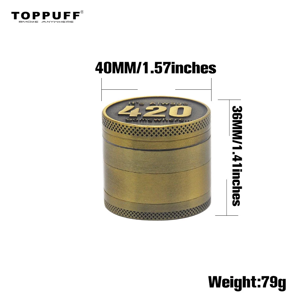 TOPPUFF латунь Стиль цинковый сплав ручной измельчитель 40 мм 4 труба металлическая
