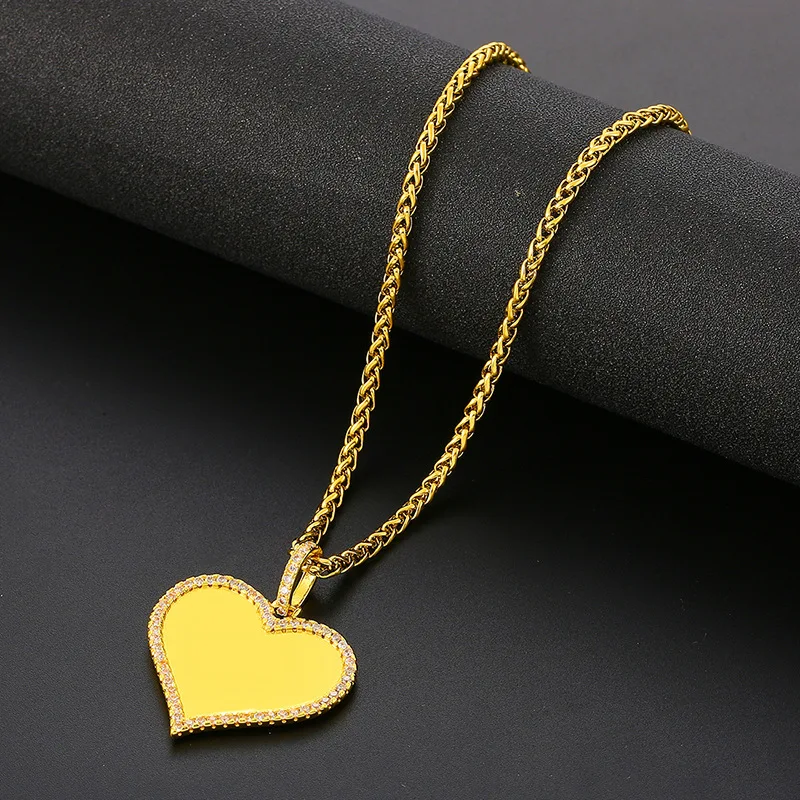 

European and American HipHop DIY Private Customized Love Stickers Photo Necklace Plated Copper With Zircon Pendant XL001-41