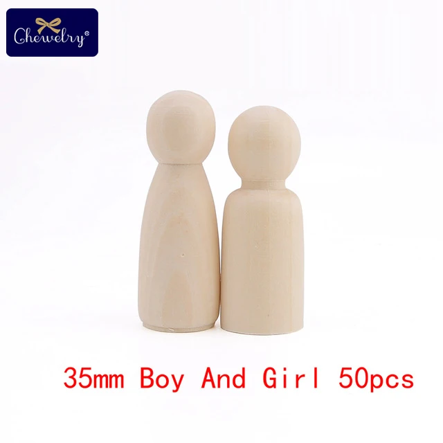 35mm Boy and Girl 50 шт., деревянные колышки для кукол, деревянная кукла, Неокрашенная, семейная, деревянная, для прорезывания зубов, колышек, кукла, сделай сам, Рождественский подарок ручной работы, куклы, декор для детских игрушек - Цвет: 35mm Boy and Girl