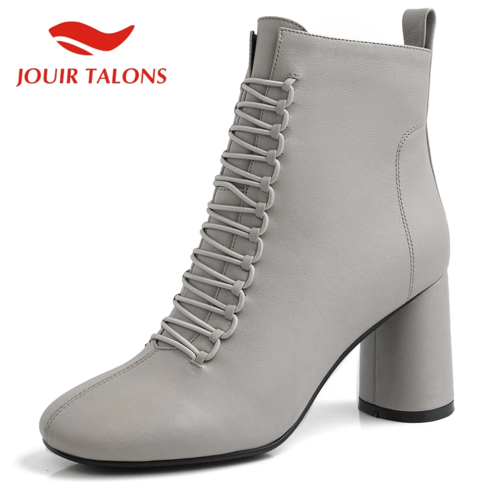 

JOUIR TALONS 2020 New Arrivals women shoes Genuine Leather Round Toe Cross-tied Ankle Boots