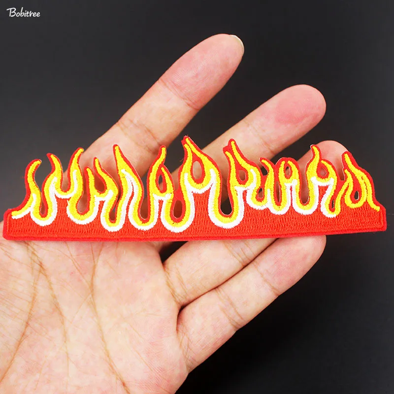 1 pcs Огненный красный пластырь на переводе для одежды Вышитая эмблема аппликация «сделай сам» наклейки швейные принадлежности - Цвет: 1 pcs