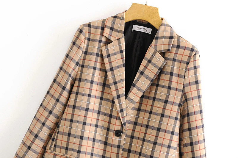 Женский клетчатый Блейзер винтажный блейзер в стиле оверсайз элегантный офисный