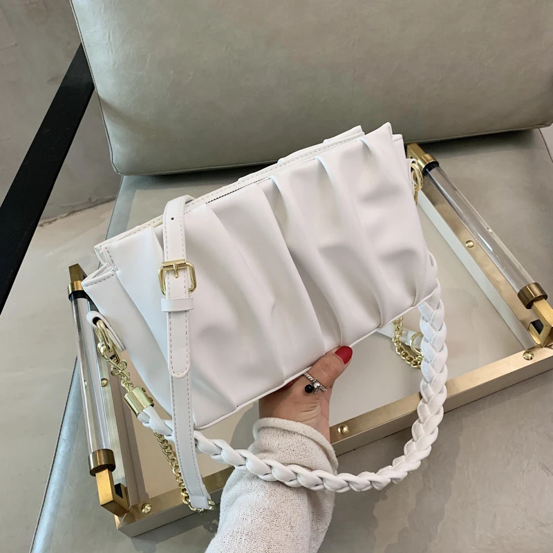 

OLSITTI Folds Design Winter PU Leather Crossbody Bags For Women 2020 Elegant Solid Color Shoulder Handbags Female Travel purses