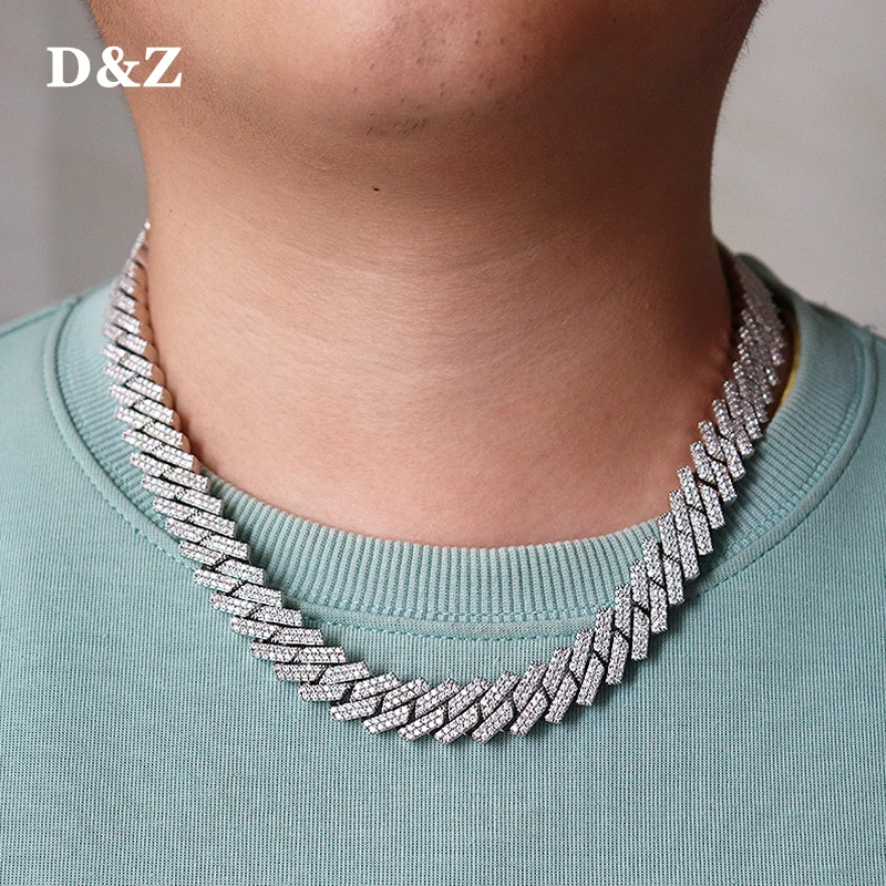 

D & Z Новинка, 14 мм, 2 ряда камней, кубинская цепь, пружинная пряжка, сверкающие камни из фианита с твердой основой для Мужчин, Ювелирные изделия в стиле хип-хоп