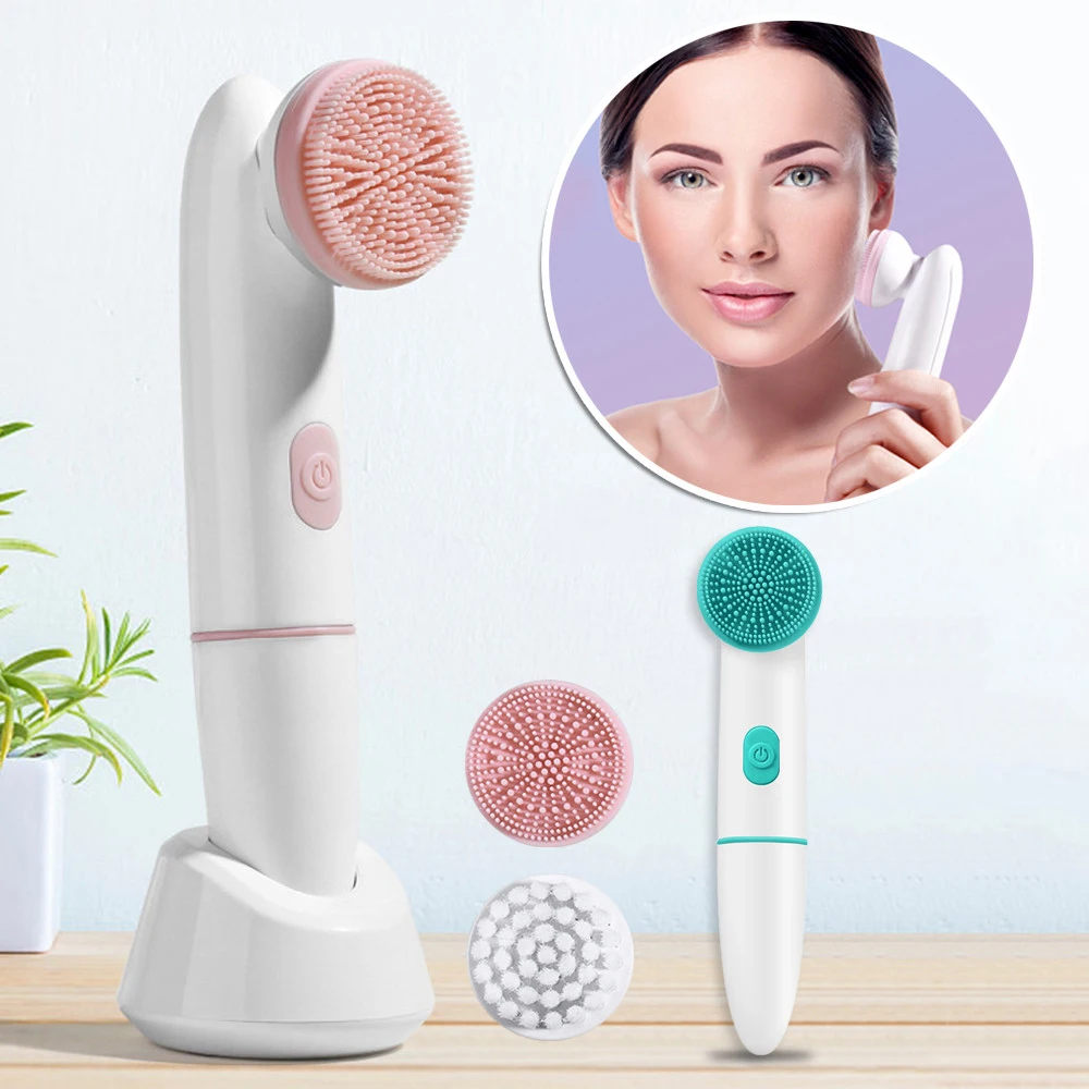 

2 In 1 Electric Facial Cleansing Brush Silicone Rotating Face Brush Deep Cleaning Skin Peeling Cleanser Exfoliation