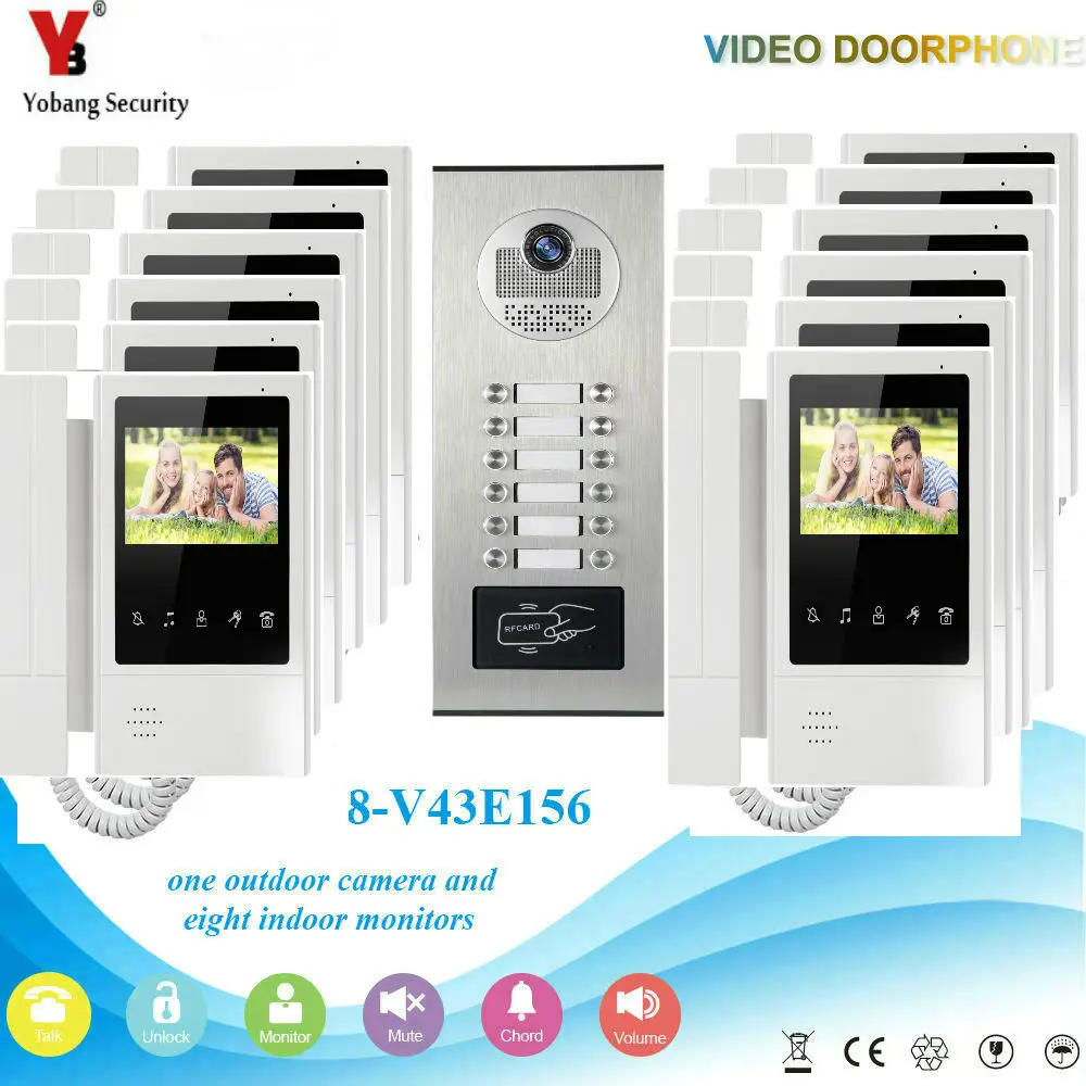 V43E1685301V12 SmartYIBA 4," Портативная Система домофона для квартиры с 6 до 12 пользователей RFID карта разблокировка ЖК-видео дверной звонок Дверной телефон - Цвет: V43E1685301V12