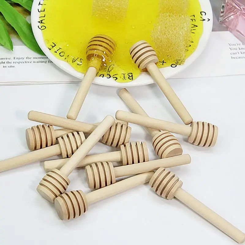 

8cm/3.15in Wooden Honey Spoon Coffee Stir Bar Honey Dipper Stick For Honey Slime Box Jar Long Handle Mixing Stick Stirring Rod