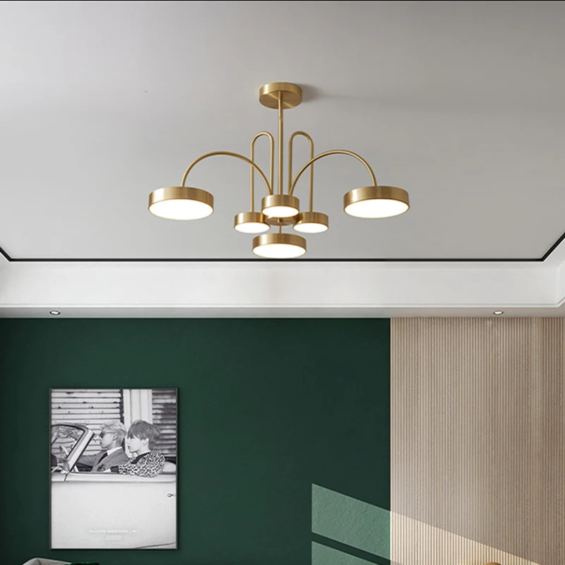 

Nordic modern copper living room chandelier simple light luxury bedroom creative dining room lamp