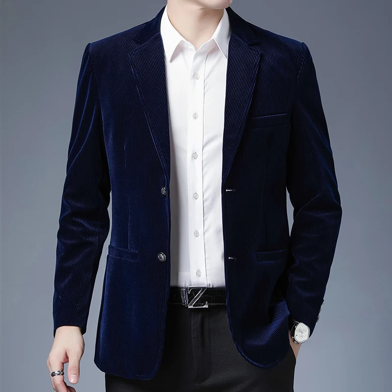 Spring and Autumn Men for Blazer Jacket Fashion Brand Designer Casual Classic Corduroy Elegant Party Stylish Suit Men's Clothes